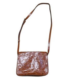 Patricia Nash Embossed Leather Crossbody Bag Adjustable Strap Brown Floral Desig
